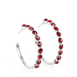 Silver and Red Crystal Hoop Earrings